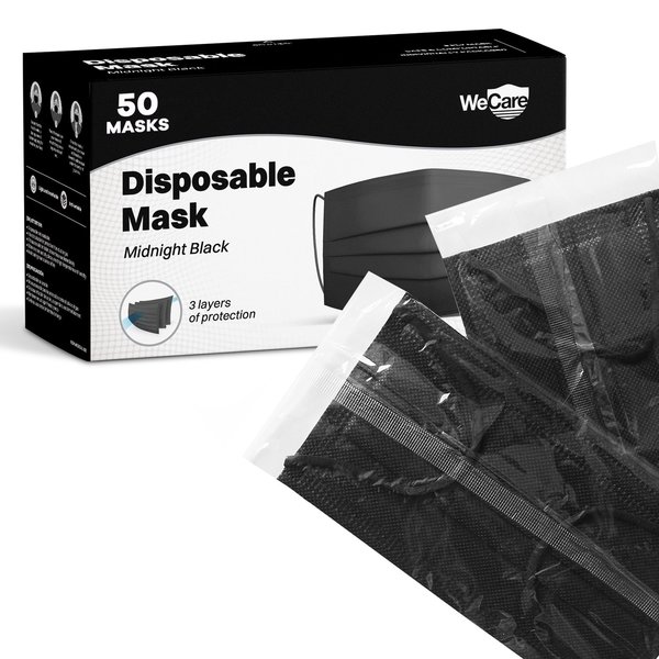 Wecare Individually Wrapped Disposable Face Masks, Black, 50PK WC-WMN100006-2